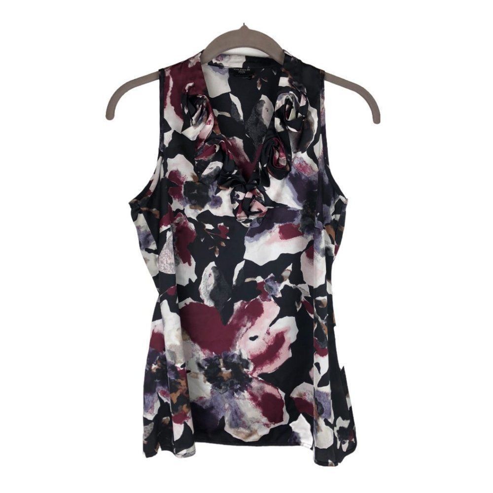 Ann Taylor Women's Floral Sleeveless Ruffle Top 2P